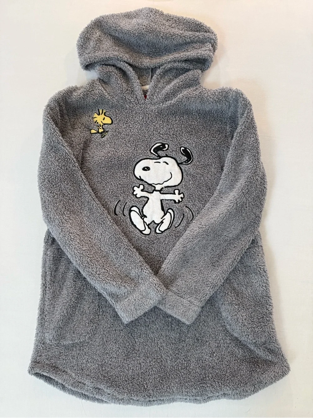 Peanuts Gray Plush Hoodie with Red Label